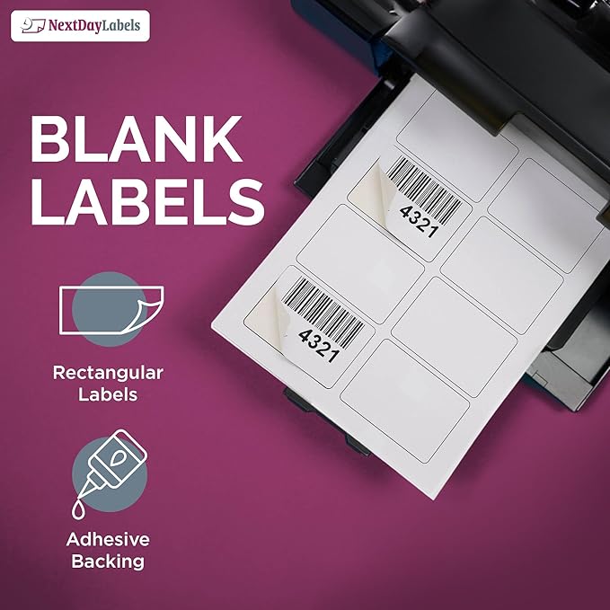 NextDayLabels – 3-3/8" x 2-1/3" Rectangular Sticker Labels for Printer - White Laser/Inkjet Printer Labels Return Address Labels Shipping Label Stickers (50 Sheets, 8 Per Sheet, 400 Labels)