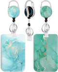 2 Pack Marble ID Badge Holder with Heavy Duty Retractable Reel Keychain for WomenStudents,Teachers, Nurses, Office Use 2