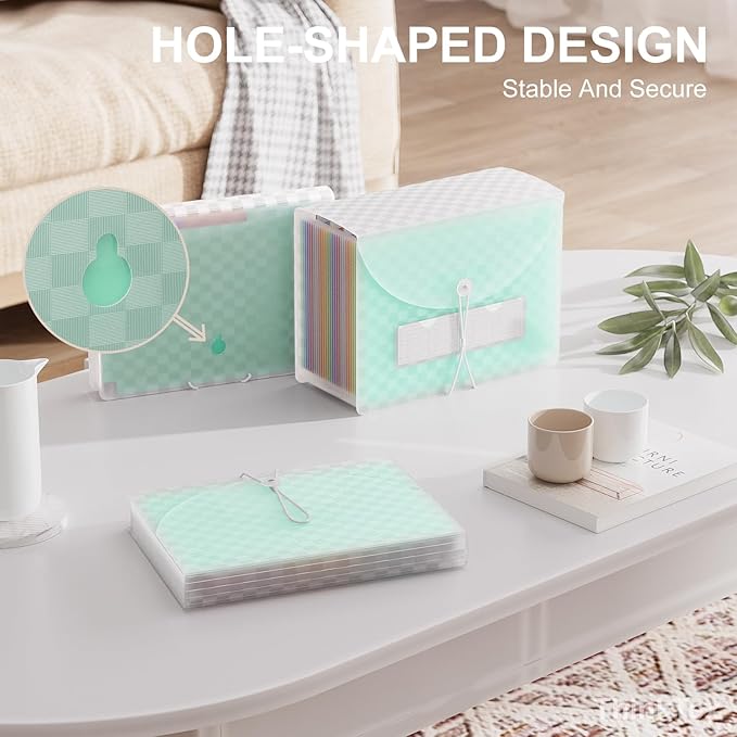 ThinkTex Accordion File Organizer, 26 Pockets Expanding File Folders, Monthly Bill Receipt Documents Organizer, A-Z Colorful Tabs, Letter/A4 Size - Green