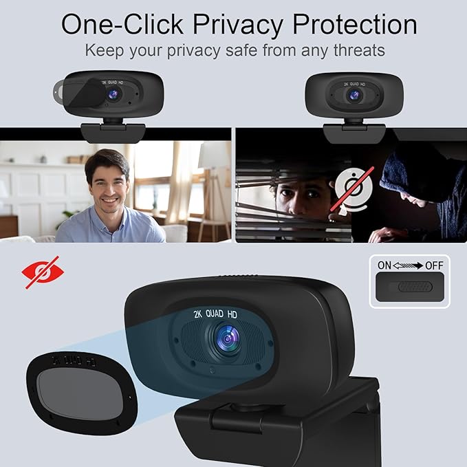 Combess Webcam for PC,Full HD 2K Webcam with Dual Noise Cancelling Microphones, Privacy Cover and Tripod for Web Auto Focus,Camera for Desktop Computer/Zoom/Skype/Team/Laptop