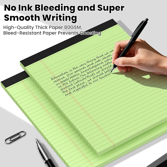 2pcs Legal Pads 8.5 x 11,Notepads 8.5 x 11 Inch, 30 Sheets/Pack, Green Note Pads Clear Print Writing Pads of Paper, Perforate Wide Ruled Lined with Sturdy Back for Office, Business & School Supplies
