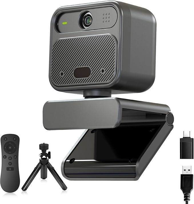 4K Webcam for PC, with 2 Microphone, 85° FOV Computer Cameras with Mirror & Flip Funtion, Remote, Precise Focus, Privacy Cover, Tripod, Webcam for PC, Great for for Computer/Zoom/Skype/Teams/Windows