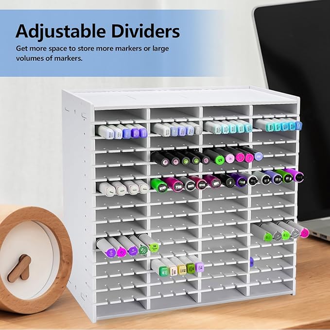 Marker Organizer, 240 Slots Marker Storage Organizer, Marker Holder with Divider Art Marker Rack for Pens Colored Pencils Art Brushes Adjustable Pencil Holder for Desk Organizer
