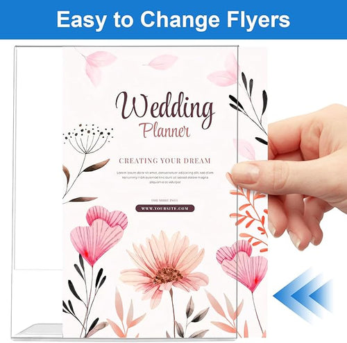 10 Pack Acrylic Sign Holder 4 x 6, L-Shape Clear Plastic Display Stand for Tabletop, Acrylic Stands for Flyers, Table Paper Holder, Vertical Sign Holder 4x6 for Restaurants, Office and School (Slant 10 Pack 4x6)