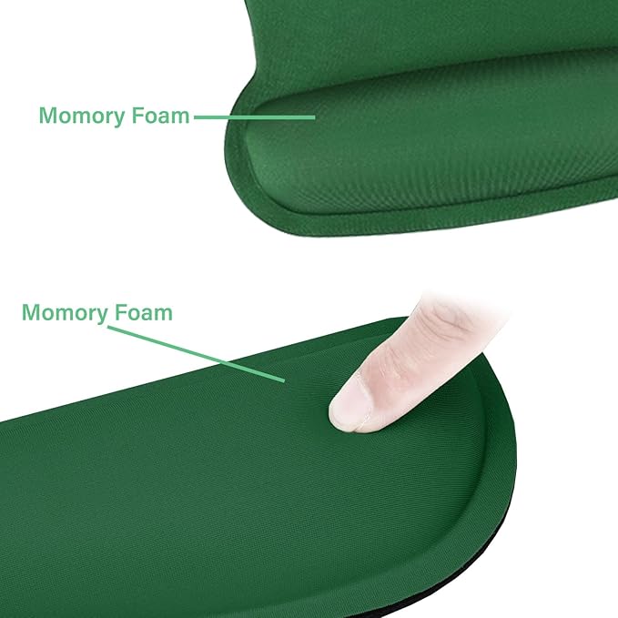MOSISO Wrist Rest Support for Mouse Pad & Keyboard Set, Ergonomic Mousepad Non-Slip Base Home/Office Pain Relief & Easy Typing Cushion with Neoprene Cloth & Raised Memory Foam, Jungle Green