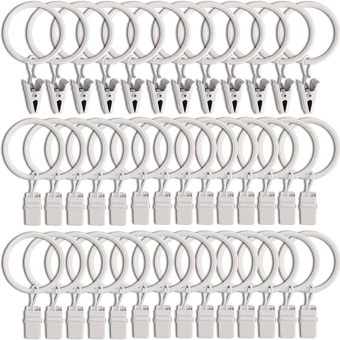 LLPJS 40 Pack Curtain Rings with Clips, Curtain Clip Rings Hooks, Bow Hanger Clips for Hanging Drapery Drapes Bows, Ring 1.26 inch Interior Diameter, Fits up to 1" Rod, White