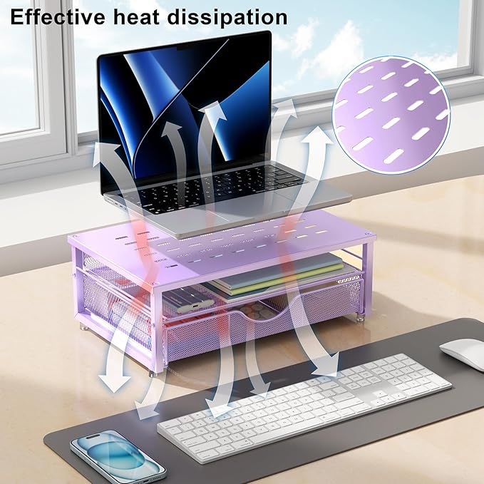 gianotter Computer Monitor Stand Riser, office organizer with Drawer, Office Organizers Storage for Classroom Office Supplies (Purple)