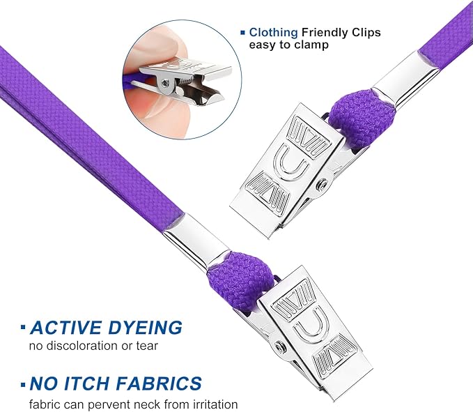100Pcs Lanyards for ID Badges and 100 Pcs Clear Plastic Horizontal Name Badge ID Card Holders, Flat Neck Lanyards with Clip Waterproof Resealable Name Tag Badge ID Card Holders (Purple)