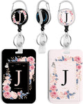 2 Pack A-Z Letter ID Badge Holder with Clip Badge Reels Retractable Heavy Duty,Keychain，ID Holder for School Nurse Office J
