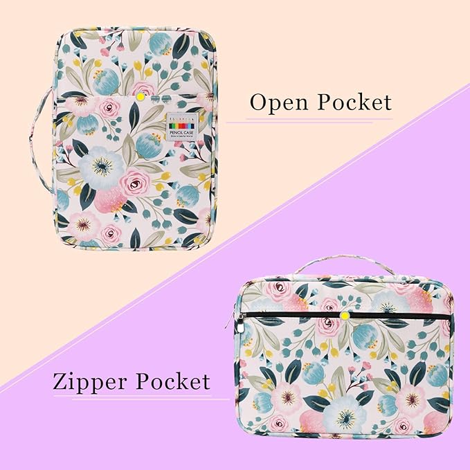 220 Slot Colored Pencil Case Pen Bag with Zipper for Artist Storage Organizer for Watercolor Pencil Gel Pen Marker Highlighter Large Capacity Handy Pencil Holder (Watercolor flower)