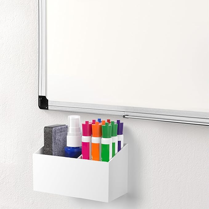 HBlife Magnetic Dry Erase Marker Holder for Whiteboard with 2 Compartments, Acrylic Wall Mount Magnet Pen Pencil Holder for Refrigerator, Locker Organizer Accessories for Classroom Office, White