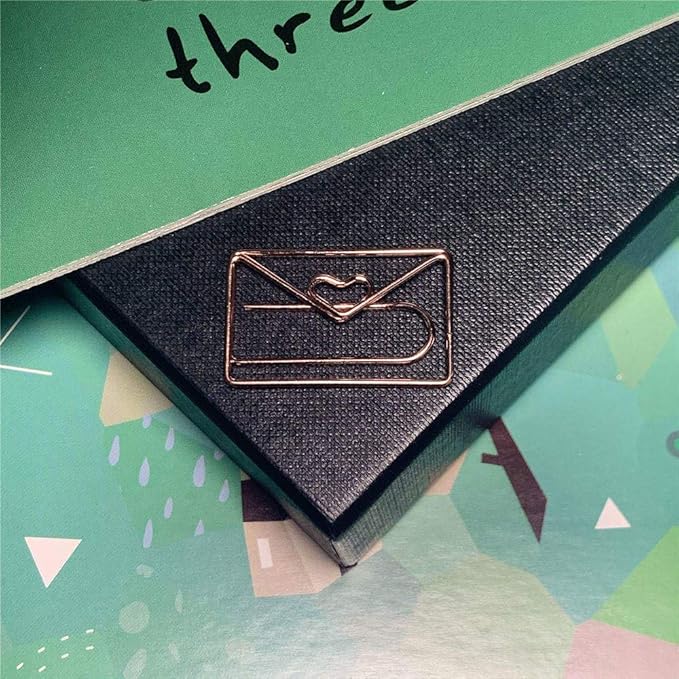 OWLFAVO 40pcs Envelope Shape Paper Clips with Clear Box, Rose Gold and Yellow Gold, Funny Cute Paperclips Bookmarks Planner Clips for Fun Office Supplies School Gifts Wedding Decoration