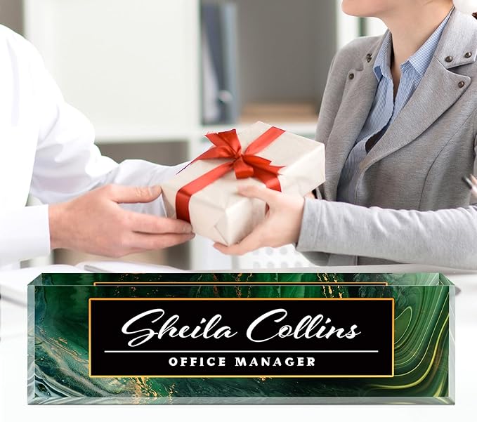 Custom Acrylic Name Plate for Desk, Employee Appreciation Gifts, Office Decor, Personalized, Funny Office Gifts for Coworkers Boss Teacher (Green/Gold)