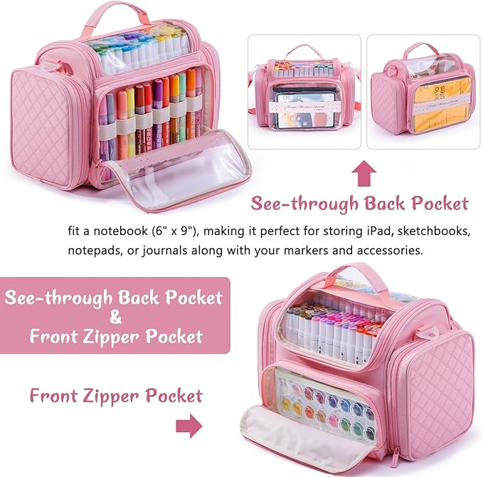 Marker Organizer Case Bag for 200-300 Markers – Large Art Supply Storage Bag with Detachable Dividers, Travel Marker Holder for Alcohol Markers, Brush Pens, Colored Pencils & Craft Supplies