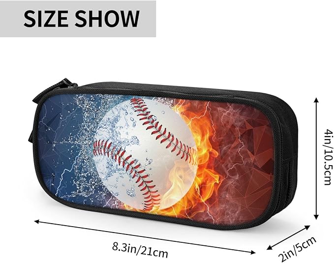 Baseball Pencil Case for Boys, Sports Themed Pencil Box for Kids Adults, Large Capacity Black Pencil Pouch Stationery Organizer Multifunction Bag for School Business Office