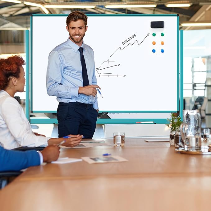 TSJ OFFICE Large Rolling Whiteboard - Dry Erase Magnetic 48 x 32 Inches White Board Height Adjust Double Sides Mobile Portable Easel on Wheels, Dry Erase Board with Stand for Office, Home & Classroom