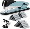 Deli Stapler Heavy Duty, Full Strip Staplers for Desk with 2000 Staples and Staple Remover, 50 Sheet Capacity, No Jam, Non-Slip Office Stapler with Staples for Office, Classroom, Blue