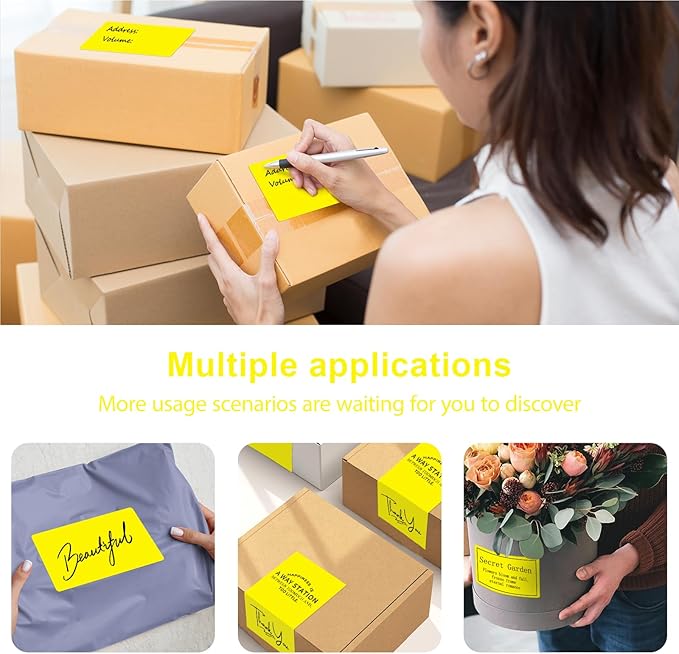 YOULAISHI 300per Roll 3 X 5 Inch Printable Rectangle Color Coding Labels, Adhesive Color Coding Stickers for Bar-Codes, Address, Small Business Labeling, Inventory, Yellow