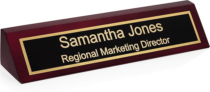 Providence Engraving Personalized Wood Desk Name Plate for Office with Custom Laser Engraved Piano Finish Desk Wedge in Rosewood, 2x8