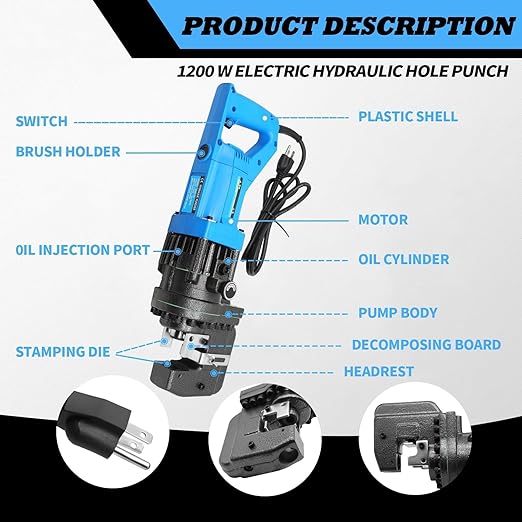 1200 W Electric Hydraulic Hole Punch Hydraulic Hole Punching Tool Metal Punch Compatible with Steel Copper Aluminum Iron Alloy (Base Version)