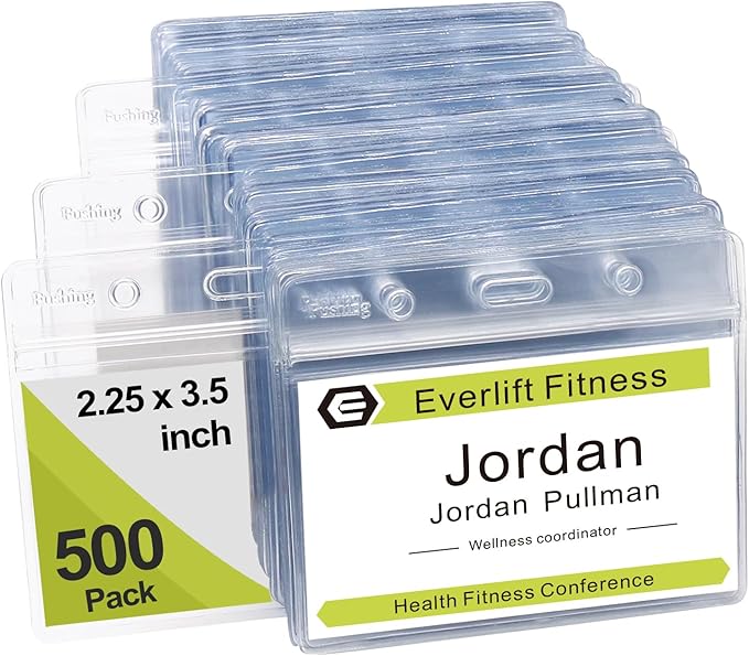 Fushing 500 Pcs Clear Plastic Horizontal Name Tag Badge ID Card Holders