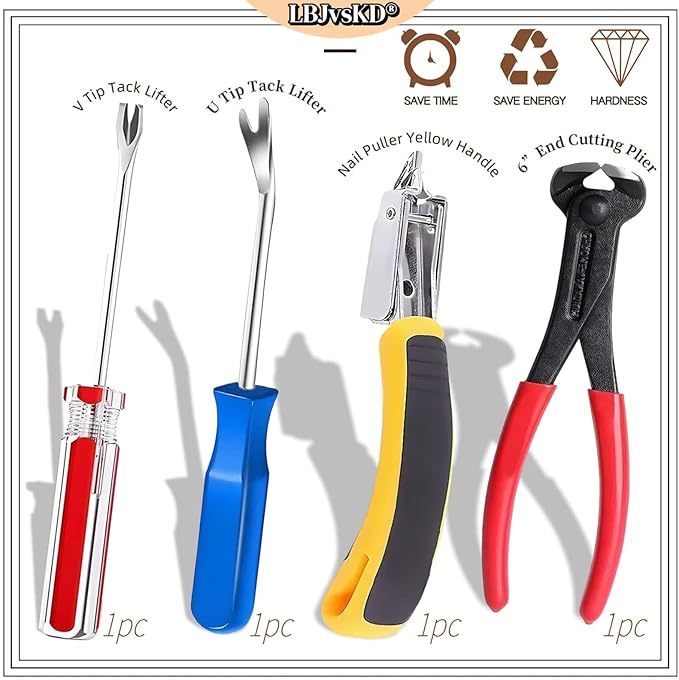 Upholstery Carpet Staple Remover and Nail Puller Remover Tool Set - Staple Puller & Tack Lifter Fastener Remover for Furniture Floor Wall Wood Case Car Photo Frames (4-PK)