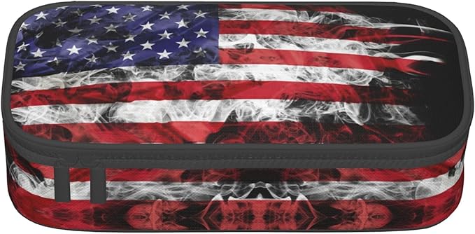 Kids Pencil Case for Boys Girls, Usa Flag Style Pencil Pouch Big Capacity Black Portable Pencil Box Stationery Storage Desk Pen Bag for School Office