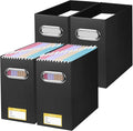 BALEINE File Organizer Box, Cardboard File Folder Organizer with Handle for Letter Size, Portable Collapsible Hanging Filing Box for Home Office Document Storage (4 Pack, Black)