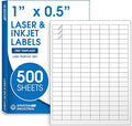 1" X 0.5" Matte White Printable Labels for Inkjet and Laser Printers - 500 Sheets, 80000 Custom Stickers for Address Labels, Price Tags, Barcodes, Inventory - Spartan Industrial Template R001