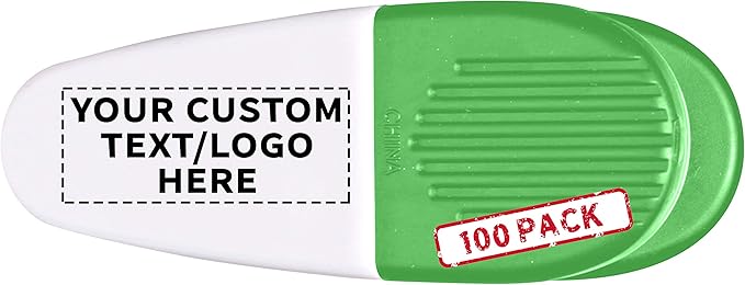 100 Magnetic Memo Holders Set - Customizable Text, Logo - Large Clip, Plastic - White Green