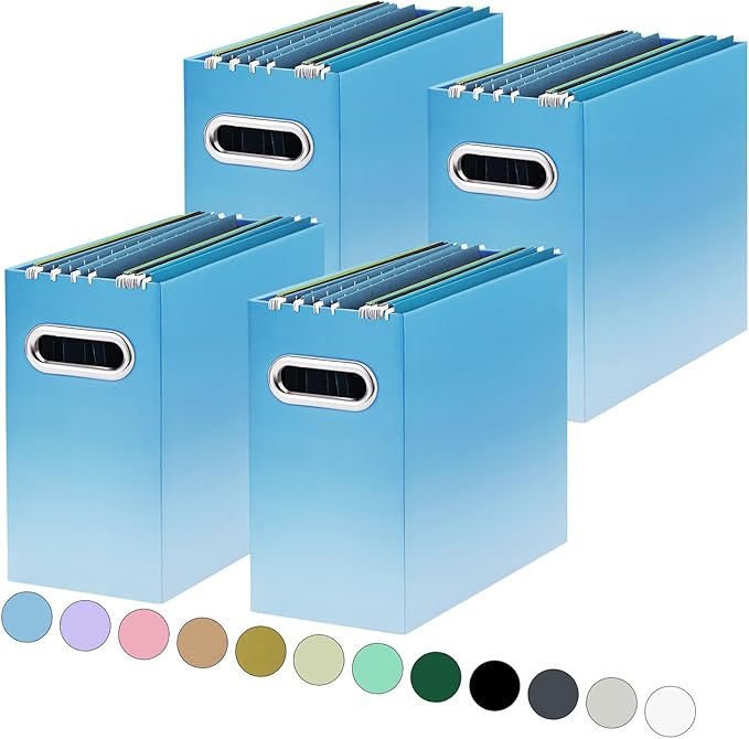 Oterri Cardboard File Organizer Box for Hanging File Folders Letter Size,File Box for Computer Desk,File Cabinet,Working Home,Office,Classroom(Gradient Light Blue, Letter Size - 4 Packs)
