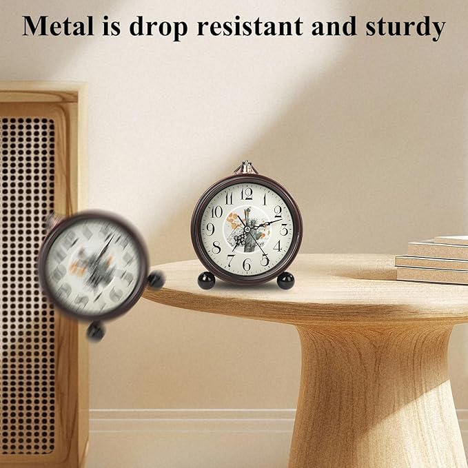Loud Alarm for Deep Sleepers Desk Vintage Alarm Clock 5.25 inch Small Battery Operated Retro Clock Bedroom Live Room Decor Gift Clock