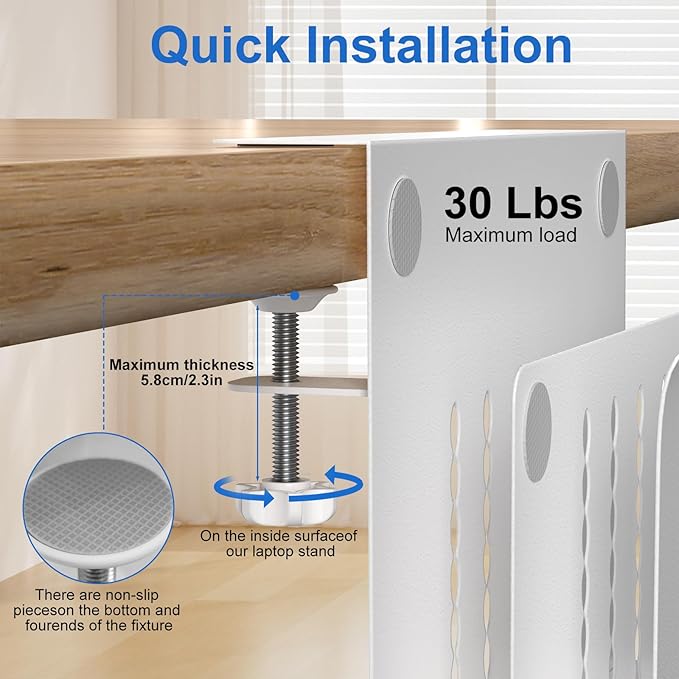 HAMOPY Desk Side Storage, 2 Tier Steel Hanging Desk Organizer with Magnetic Pen Holder, No Drilling Standing Desk Drawer Cable Management Tray, Under Table Laptop Holder for Office, School&Home(White)