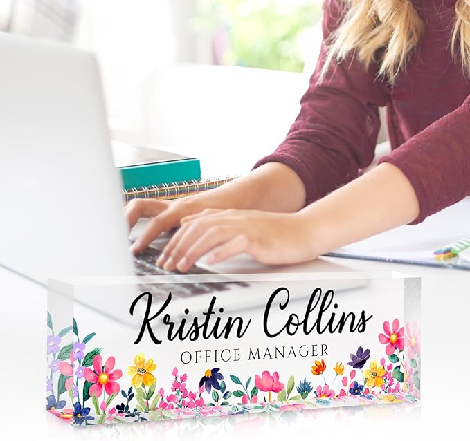 Custom Name Plate for Desk, Personalized Desk Name Plate on Clear Acrylic Glass, Appreciation Gifts for Teacher Employee Boss Coworkers Nurse, Office Desk Accessories for Women Men (Watermelon)