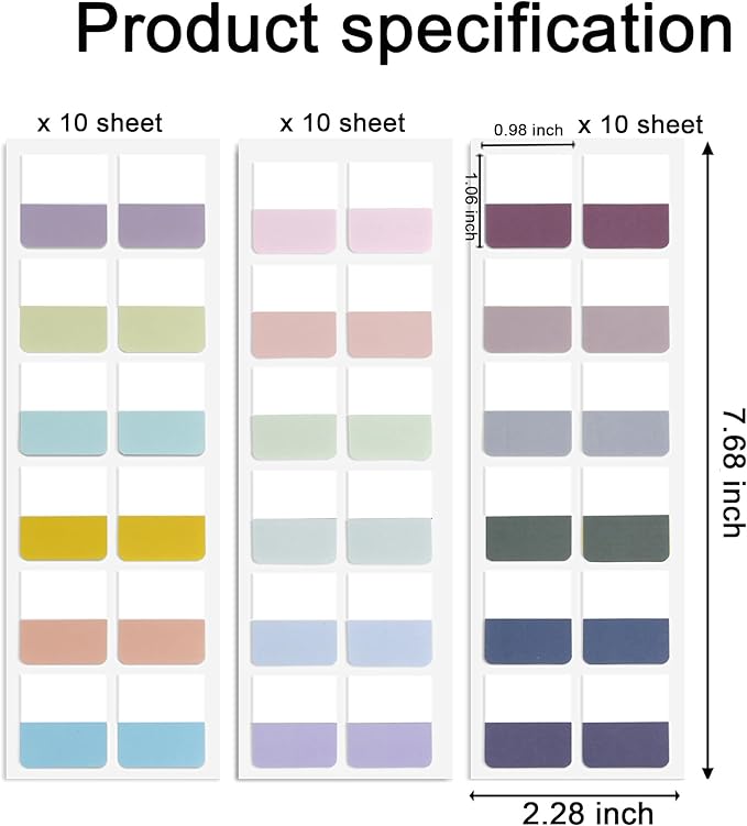 Potanro Sticky Book Tabs 360PCS Notebook Colorful Book Annotation Tabs Kit Writable Repositionable Color Page Markers Bible Tabs for Office Supplies