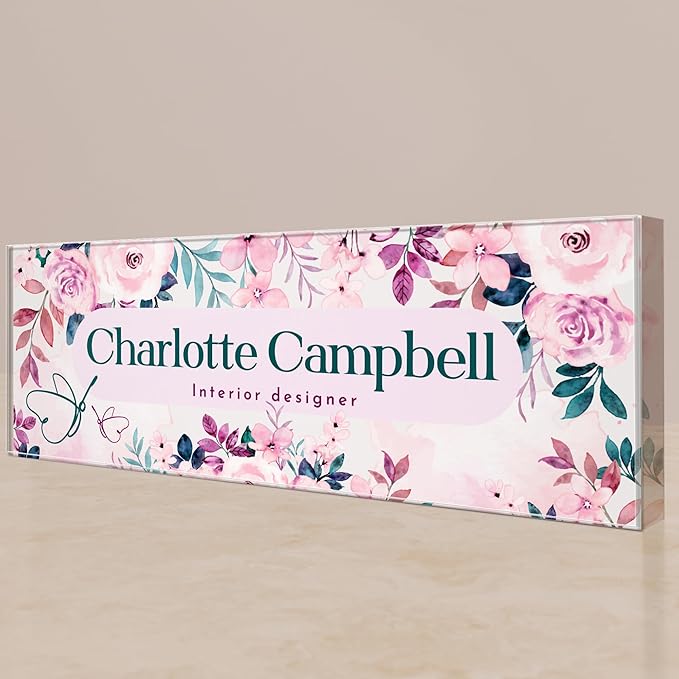 EGD Thick Clear Acrylic Desk Name Plate Personalized I Office Desk Accessories I Custom Name Plate with Multiple Design Options (10 x 3.5 Inch) (5. 1/2" Thick Clear Acrylic Color)