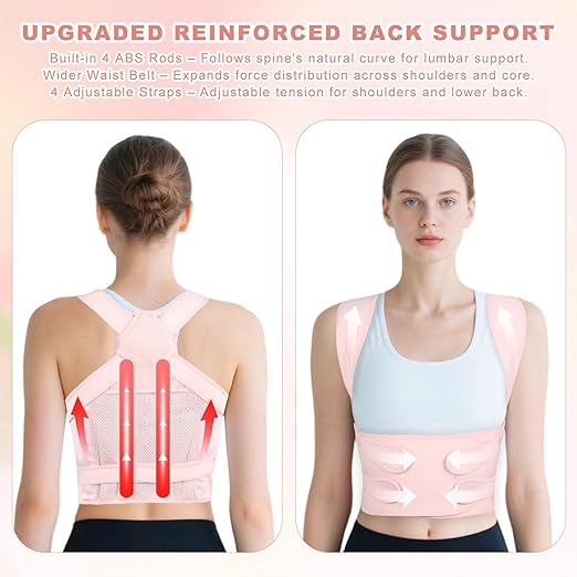 Back Brace Posture Corrector for Women and Men, Adjustable Shoulder Straightener Full Lumbar Support Belt, Upper and Lower Back Pain Relief, Scoliosis Hunchback Hump Thoracic Spine Corrector (Pink L)