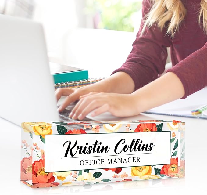 Custom Name Plate for Desk, Personalized Desk Name Plate on Clear Acrylic Glass, Appreciation Gifts for Teacher Employee Boss Coworkers Nurse, Office Desk Accessories for Women Men (Persimmon)