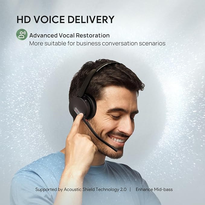 Yealink BH70 Mono UC Wireless Bluetooth Headset with Microphone for Work, up to 35h Talking Battery Life, 3-Mic Noise Cancellation, 91g Lightweight Work Headsets for Open Office, USB-C to A