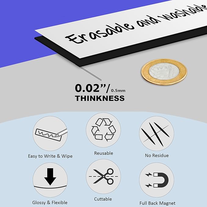 LLPT Dry Erase Magnetic Label Strips 20 Pack 1" x 12" Blank Reusable Writable Magnet Stickers for Organizing Labeling on Fridge Whiteboard Crafts and More Metallic Surfaces Green(DMS11220GN)