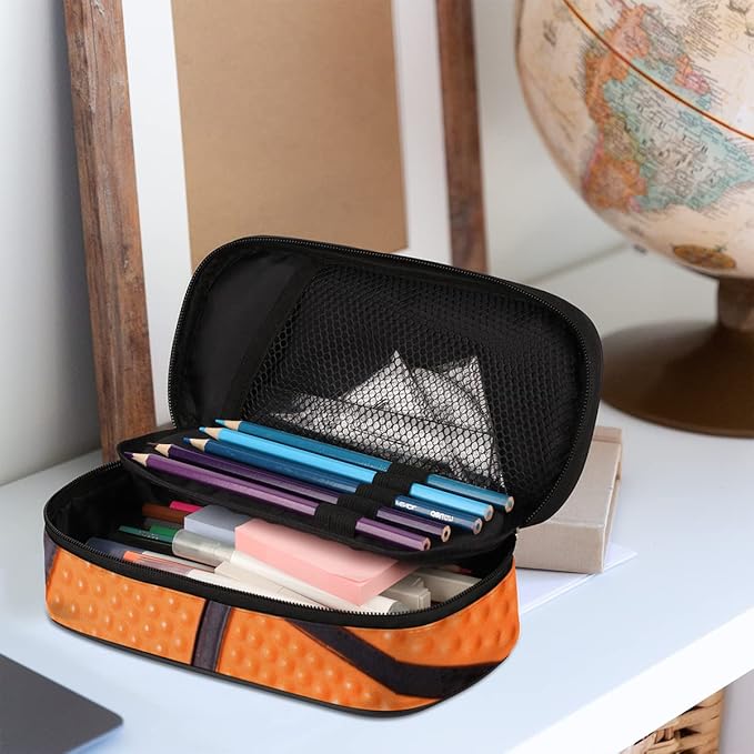 Pardick Basketball Big Capacity Pencil Pen Case Basketball Sport Large Pencil Pouch with Zipper Compartments Pencil Bag for Boys Girls Adults Student Office School Supplies