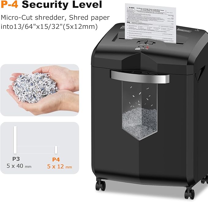 Bonsaii 16-Sheet Micro-Cut Paper Shredder 60-Minute Heavy Duty Office Use with 6-Gallon Bin P-4 Security for CD Credit Card and Staples