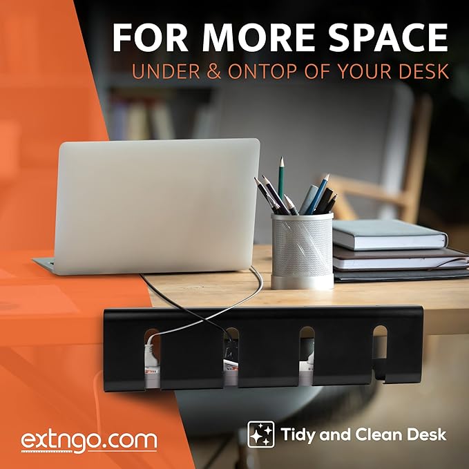 Under Desk Cable Management Tray [2 Pieces] - Carbon Steel Desk Wire Organizer [16x4x4 in] - No Drilling Wire Management Under Desk with Glue Dots - Elegant Underdesk Tray
