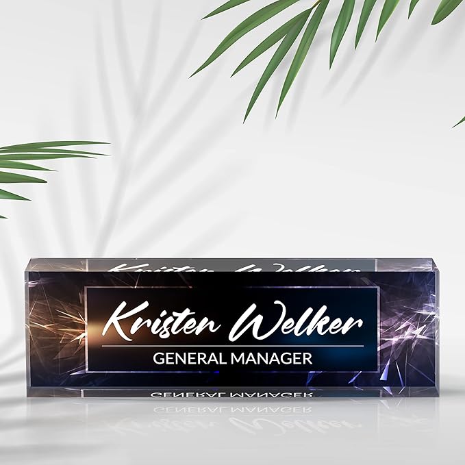 Personalized Desk Name Plate, Custom Acrylic Glass Name Plates for Desks, Office Desk Decor Nameplate, Desk Accessories, Teacher Boss Coworkers Employee Appreciation Gift (Modern Deep Blue)