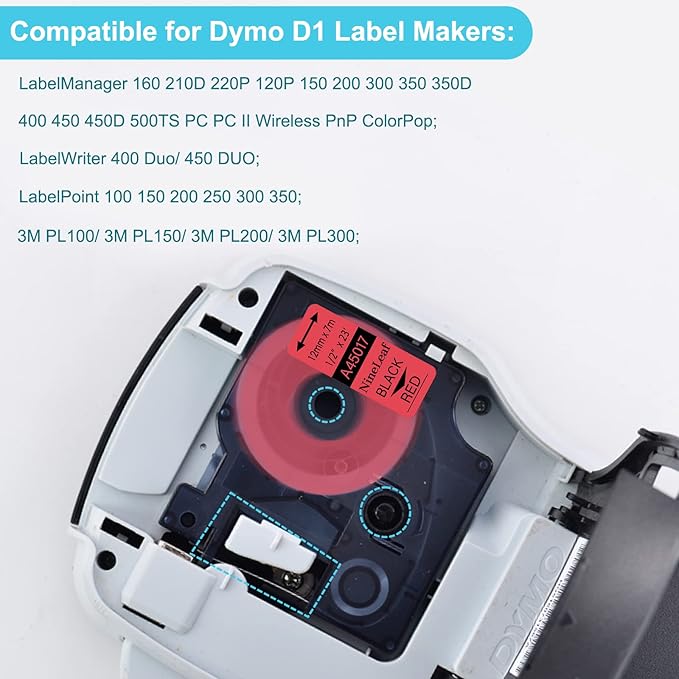 Nineleaf 8 Pack Set Black on Clear/White/Blue/Red/Yellow/Green/Silver/Gold Label Tape Compatible for Dymo D1 45010 45013 45016 45017 45018 45019 45022 45023 1/2" 12mm LabelManager 420P Label Maker