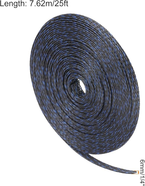 25ft PET Expandable Wire Loom 1/4 Inch, PET Braided Wire Sleeving Cable Management Sleeve Tubing [for Audio Video Home Office Cord Protector]-Black Blue