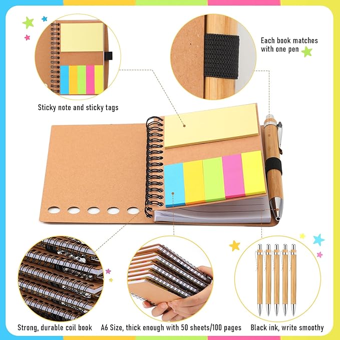 Chuangdi 30 Sets Employee Appreciation Gifts Bulk, Inspirational Kraft Spiral Notebooks with Sticky Notes and Bamboo Pens, Motivational Team Gifts for Office Staff, Coworker, Teachers, Students