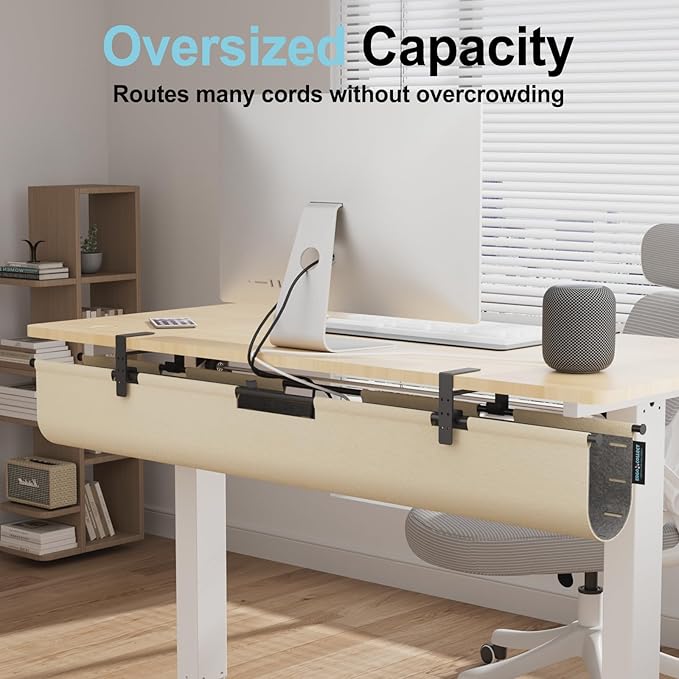 2-in-1 Under Desk Cable Management Tray & Privacy Panel, Dual-Sided Felt Cord Organizer to Hide Wires and Clutter, Desk Mount Cord Holder for Office and Home, Clamp or Screw Mount (Khaki/Gray, 45")