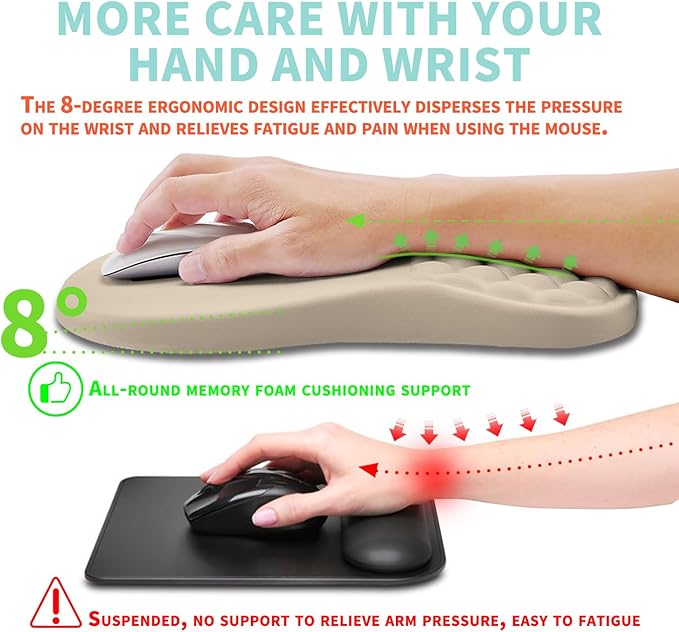 Ergonomic Mouse Pad Wrist Support with Memory Foam Massage Bulge, Carpal Tunnel Pain Relief Mousepad Wrist Rest for Mouse(12x8 inch, Apricot)