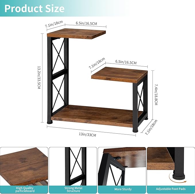 Desk Shelf Organizer, 3 Tier Storage Shelf Riser Display Stand, Wood Desktop Organizer Small Bookshelf, Desktop Shelf for Office Decor and Desk Accessories,Rustic Brown Black